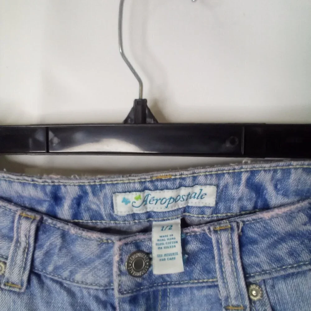 Aeropostale Jeans Juniors 1 2 Cropped Distressed Light Wash Blue